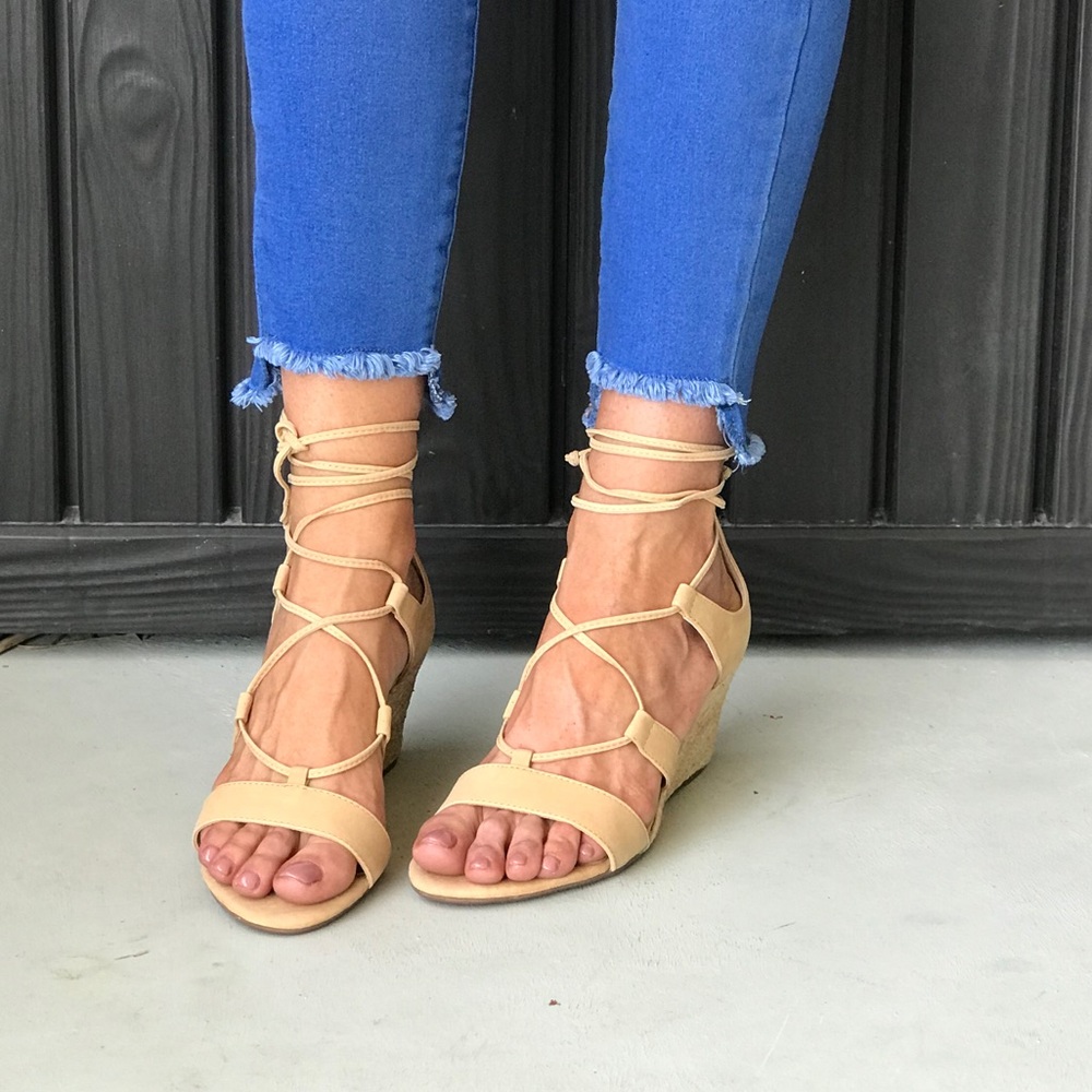 Gladiator Lace Up Kitten Wedge Sandals - Picture 5 of 8